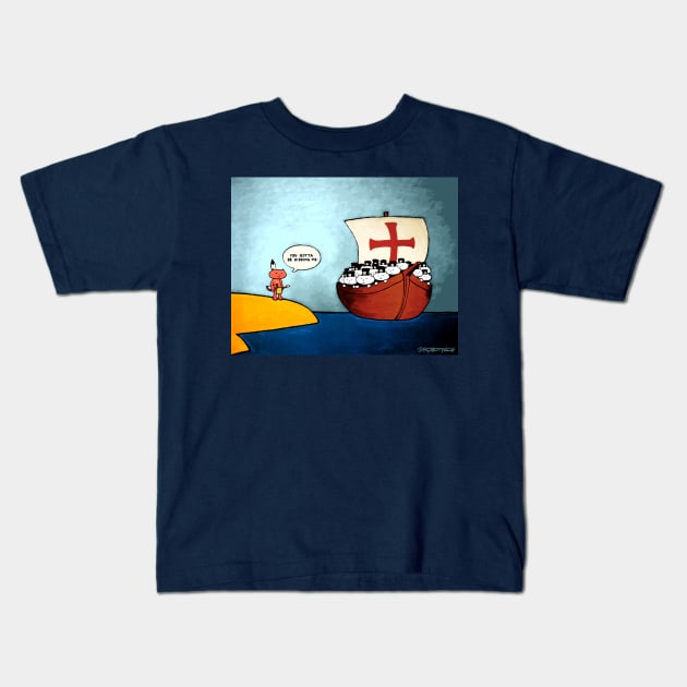 Pilgrim Kitties Kids T-Shirt by robotface